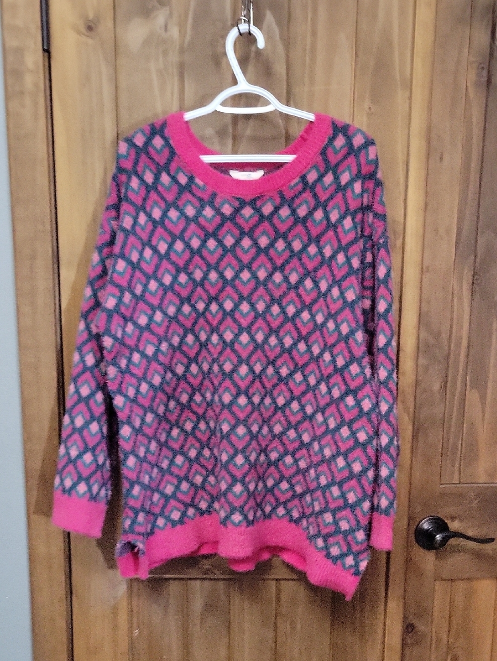 Terra & Sky Pink and Gray Geometric Crewneck Sweater